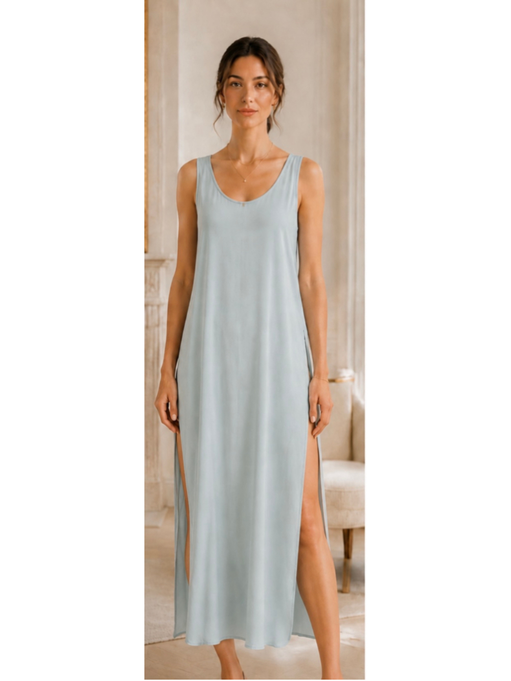 Lunya Silk Chemise Sleepwear Light Aqua Blue Size M